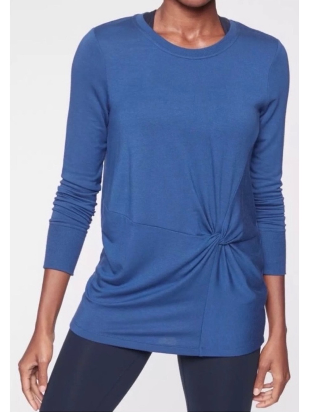 ATHLETA | Nirvana Long Sleeve Twist-Front Top in Atlantis Blue Sz. XL Athletic